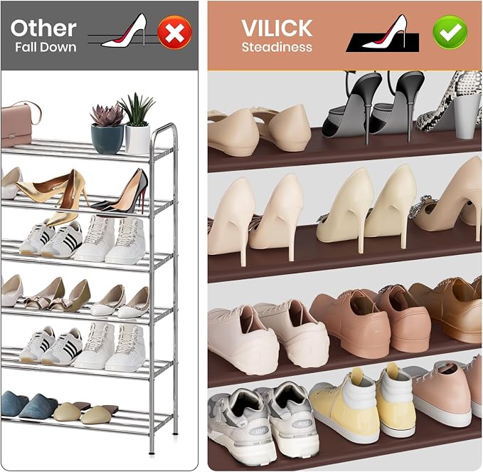 VILICK Shoe Rack for Closet Shoe Organizer Space Saver Storage for 20-25 Pair Shoe Shelf with Hook and Side Pocket Free Standing 5 Tier Shoe Rack Organizer for Entryway,Small Spaces, Brown - Image 6