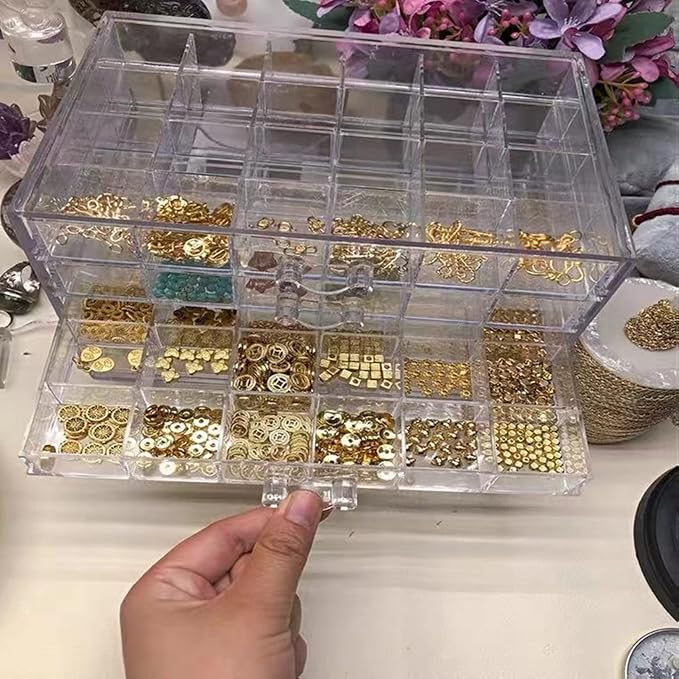 Feadily Acrylic Jewelry Organizer Box, Jewelry Drawer Organizer With 5 Drawers 120 Grids, Clear - Image 4