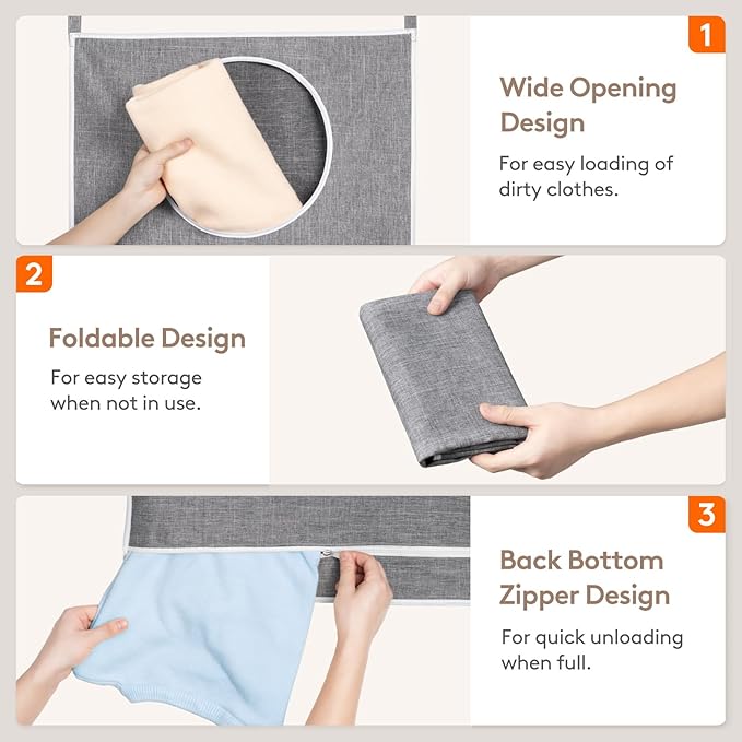 Lifewit 2 Pack Over Door Laundry Hamper, Large Collapsible Hanging Laundry Hamper, Hanging Laundry Basket Bag for Bathroom Bedroom Dirty Clothes Storage Organizer, Light Gray - Image 4