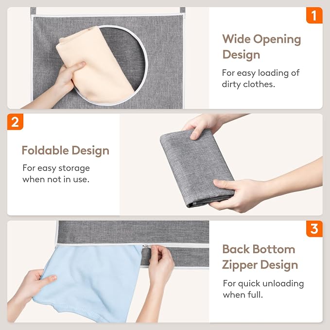 Lifewit 1 Pack Over Door Laundry Hamper, Large Collapsible Hanging Laundry Hamper, Hanging Laundry Basket Bag for Bathroom Bedroom Dirty Clothes Storage Organizer, Light Gray - Image 4