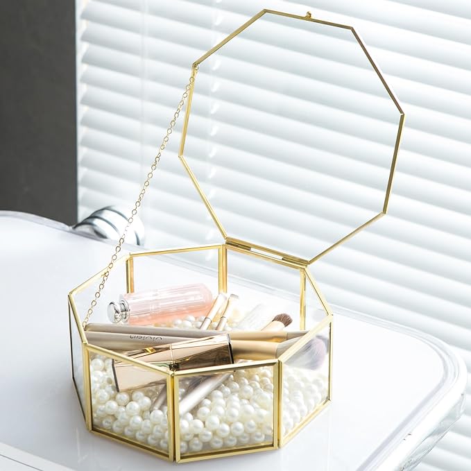 Glass Vintage Jewelry Box, Geometric Jewelry Display Organizer Box Vanity Lidded Box Home Decor Accent Decorative Box for Storage Trinket Rings Bracelet - Image 2