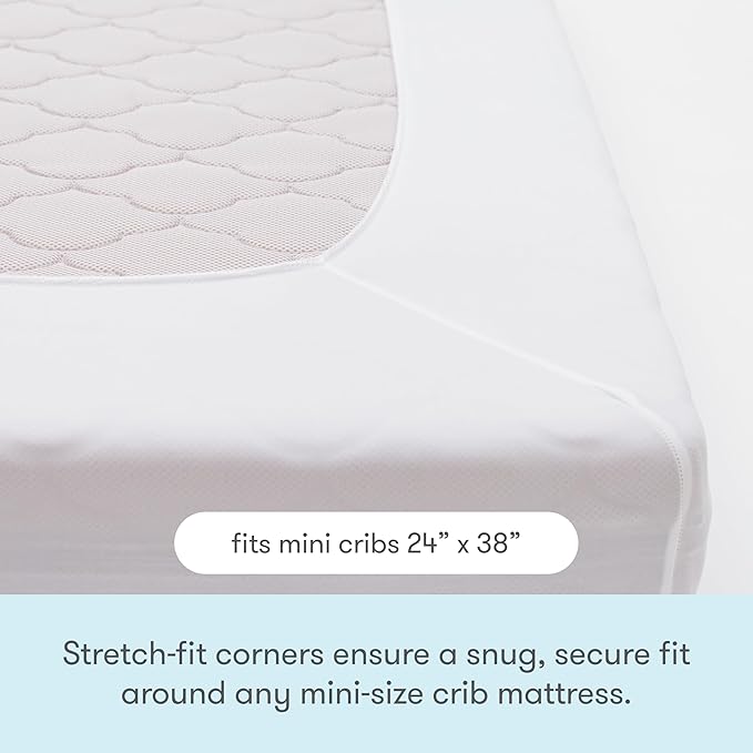 Newton Baby Waterproof MINI Crib Mattress Pad | Ultra-Breathable Quilted Layer for Comfort & Universal Fitted Skirt for Secure Fit | Machine Washable | MINI Crib Mattress Protector Pad, 1 Pack