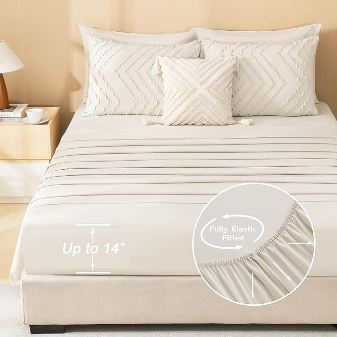Litanika Beige Queen Size Comforter Set with Sheets - 7 Pieces Bed in a Bag Queen Boho Tufted Complete Bedding Sets with Comforter, Sheets, Pillowcases & Shams
