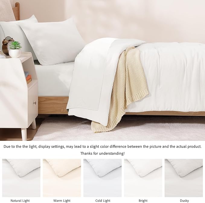 WRENSONGE Twin Comforter Set- 5 Pieces White Twin Bed in a Bag, All Season Twin XL Bedding Sets with 1 Fitted Sheet, 1 Flat Sheet, 1 Pillow Sham and 1 Pillowcase