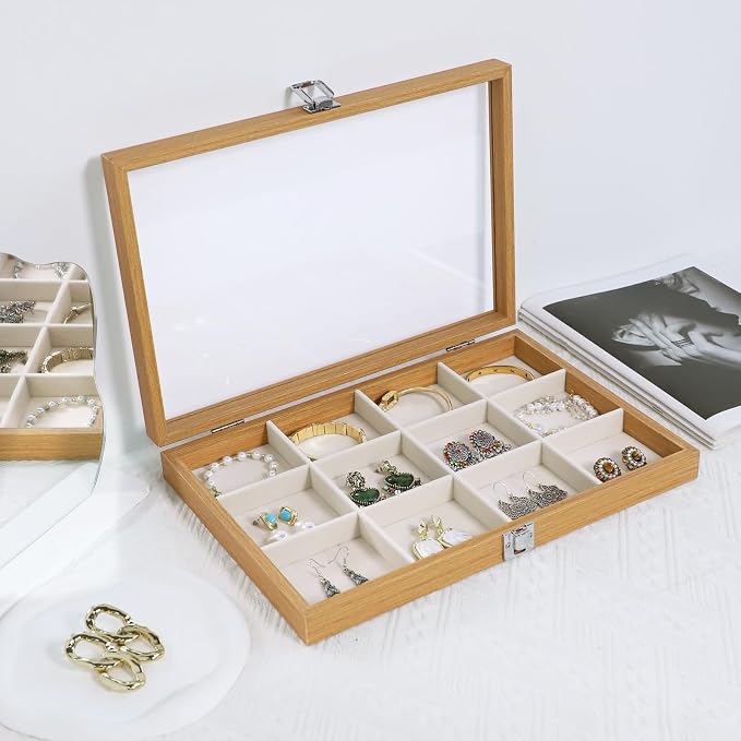 Stratalife Jewelry Organizer Wooden Bracelet Jewelry Box Jewelry Tray with Lid Bracelet Holder Organizer Earring Organizer for Women Bangle Storage Vintage Jewelry Box 12 Grid - Image 4