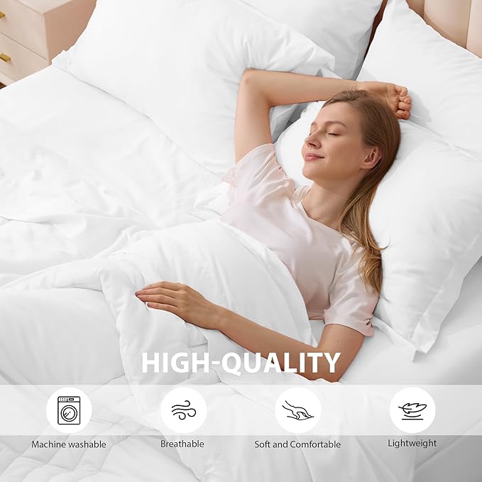 Queen Comforter Set White - Bed in a Bag Queen Size 7 Pieces, Soft Bedding Set for All Seasons, Premium Queen Comforter Set with Comforter, Sheets, Pillowcases & Shams