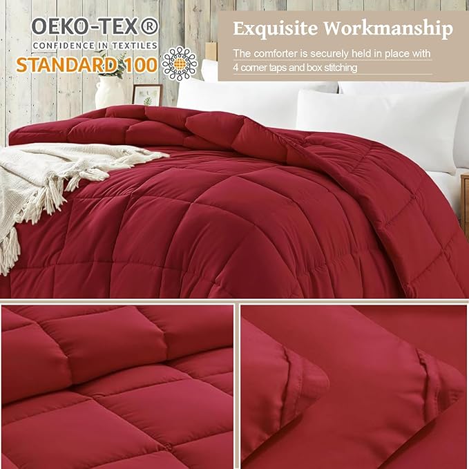 Homelike Moment Comforter King Size - Red Duvet Insert Down Alternative Bed King Comforter, Lightweight Bedding Comforters Quilted Soft All Season Solid Red