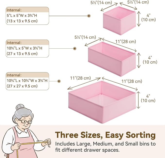 GRANNY SAYS Drawer Organizer Clothes, 12 Pack Dresser Organizer Bins for Nursery, Closet Organization and Storage Dividers for Clothing, Baby Clothes, Underwears, Pink - Image 2