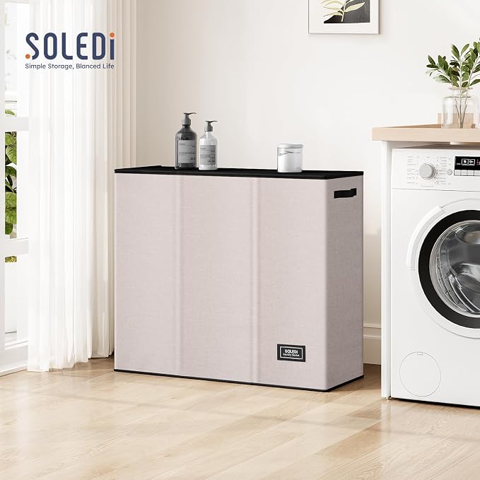 SOLEDI 180L 3-Section Laundry Hamper with Lid, Extra Large Dirty Clothes Basket with Sturdy Handles for Laundry Room & Bedroom - Durable Organizer for Sorting Laundry - Image 5