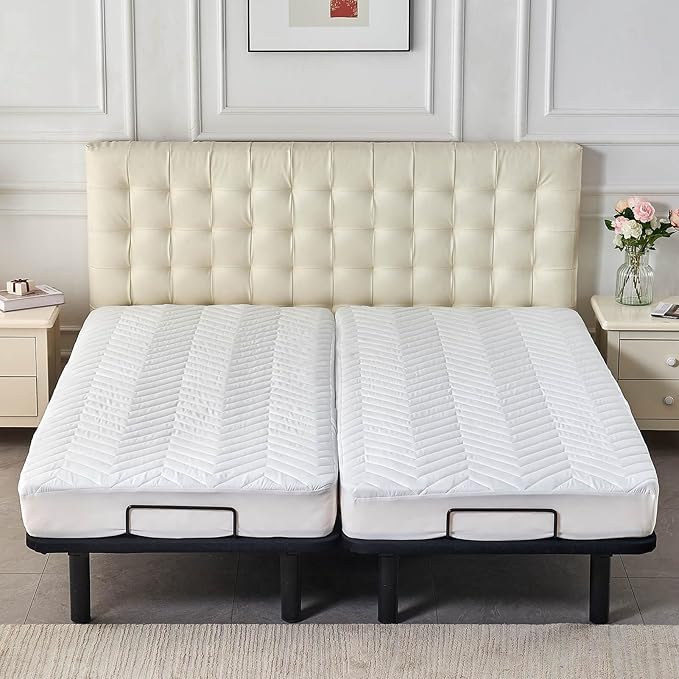 Kingnex Quilted Waterproof Full Split Queen Mattress Protector Adjustable Bed Include 2 30x80 Pad Fitted Sheet Style Deep Pocket Matress Cover Split Queen