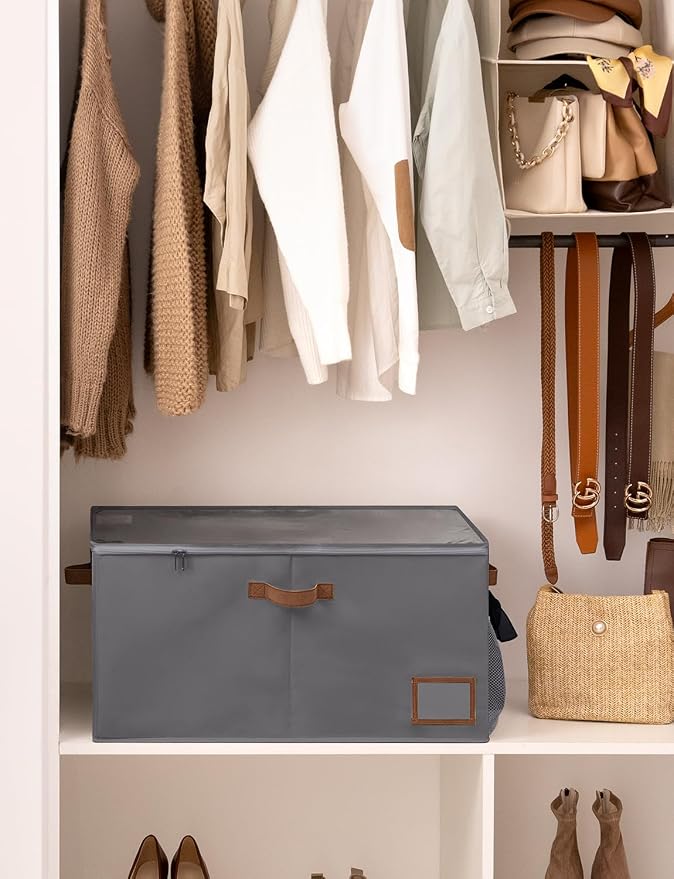 StorageWorks Shoe Organizer for Closet, Shoe Storage Containers for Entryway, Fabric Shoe Storage Organizer for Slippers and Flats, Shoe Storage Bins with Side Mesh Pocket, Fits up to 20 Pairs, Grey - Image 4