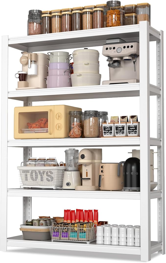 WORKPRO 3000lbs 5-Tier Shelving Unit, 72" H Adjustable Storage Shelves, Boltless Garage Shelving Unit for Garage, Kitchen, Durable Scratch-Resistant Panels, White by WORKPRO