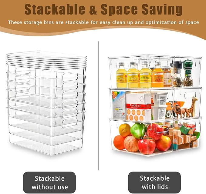 12 Pack Clear Storage Bins with Lids, 7 Quart Stackable Storage Boxes for Storage and Organization, Plastic Storage Containers with Lids, Plastic Bins with Handles for Office, Bedroom, Study Room - Image 3