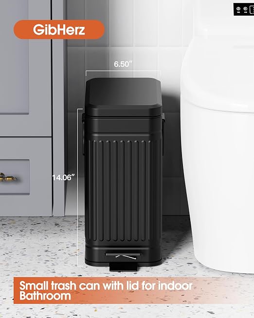 Small Trash Can with Lid Soft Close-10L/2.6 Gal Stainless Steel Outdoor Dog Poop Garbage Can-Metal Waste Bins with Pedal for Bathroom Bedroom Office-Black - Image 2