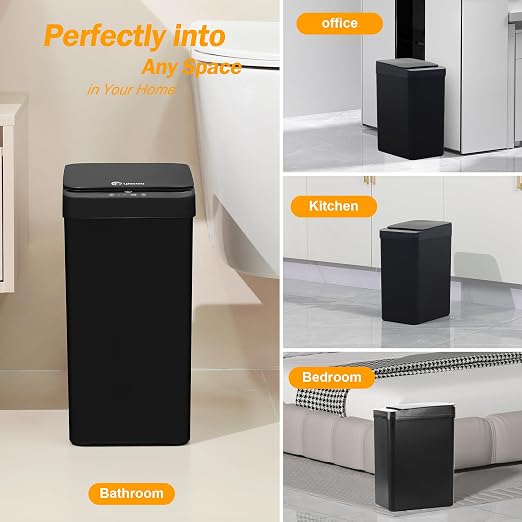 4 Gallon Bathroom Smart Touchless Trash Can for Kitchen Automatic Motion Sensor Rubbish Can with Lid Waterproof Narrow Small Garbage Bin for Kitchen, Toilet, Bedroom, RV(Black,Battery) - Image 8