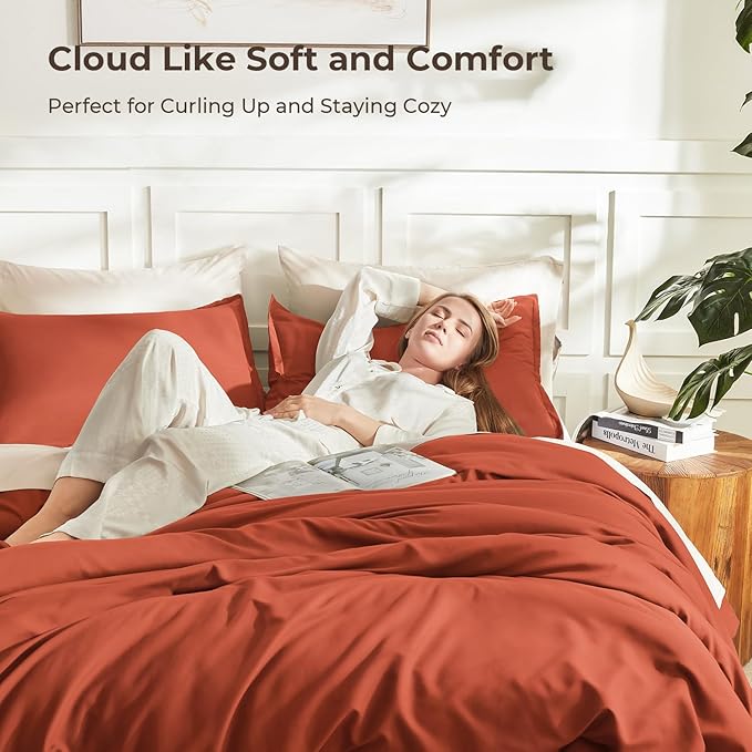 Litanika Burnt Orange Twin/Twin XL Comforter Set, 2 Pieces Solid Terracotta Lightweight Bedding Comforter Set, Rust Fluffy Quilted Blanket Set (66x90In Comforter & 1 Pillowcase)