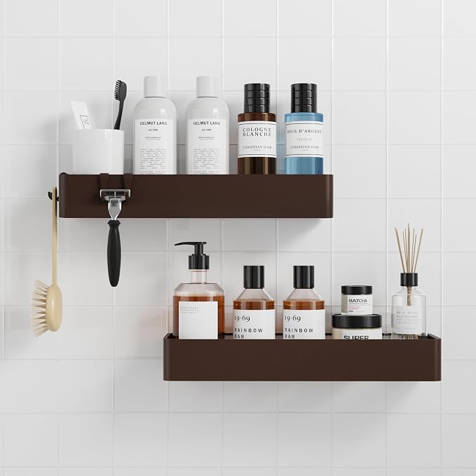 Kitsure Shower Caddy - 2 Pack Adhesive Shower Organizer, Rustproof Metal Shelves, No-Drill Bathroom Organizers and Storage, Brown, XX-Large by Kitsure