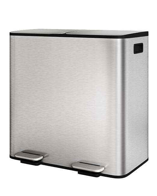 Garvee Double Trash Can, 2 x 10.6 gal (2 x 40 L) Garbage Can for Kitchen Dual Compartment Recycling Kitchen Step Trash Bin, Stainless Steel Trash and Recycle Bin Combo with Soft-Close Lid,Silver by Garvee