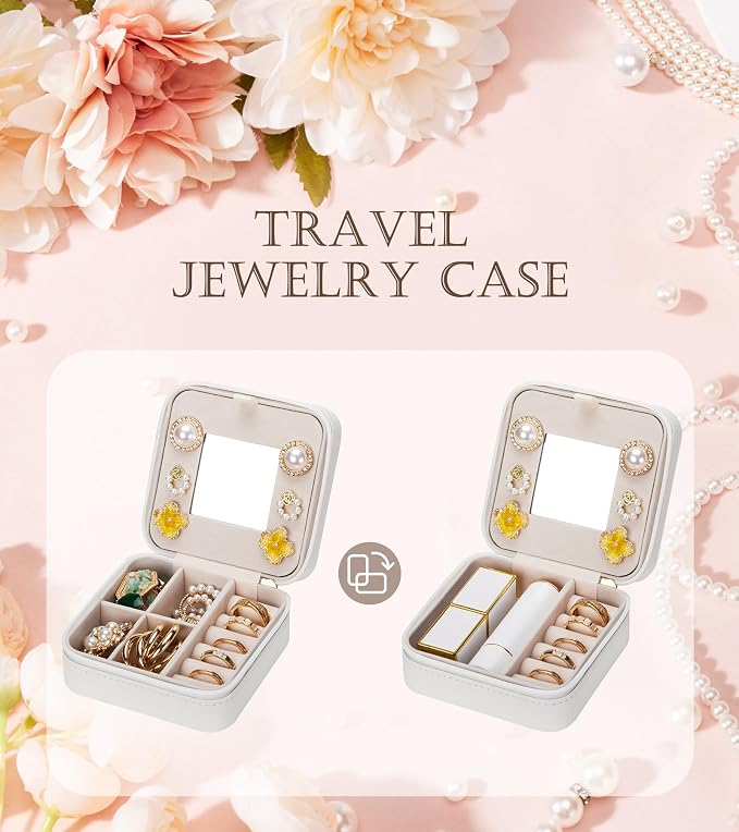 Enthralite Travel Jewelry Box for Girls: Traveling Jewelry Case Gift for Women - Mini Organizer for Necklaces Earrings White R - Image 8