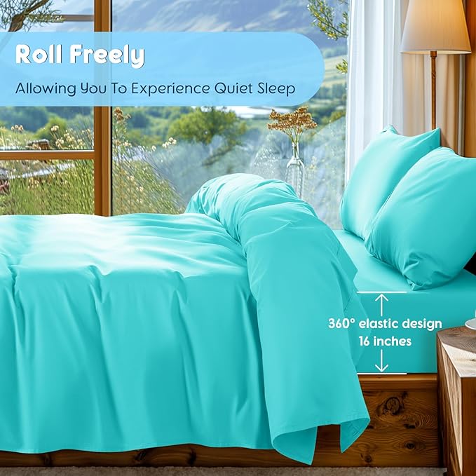 SONORO KATE 100% Egyptian Cotton Sheets Set - 1000 High Thread Count, Luxury 5-Star Hotel Sateen Bed Sheets, Soft, Breathable Long Staple Sheets, Fit up to 16" - 4 PC (Seafoam,California King)