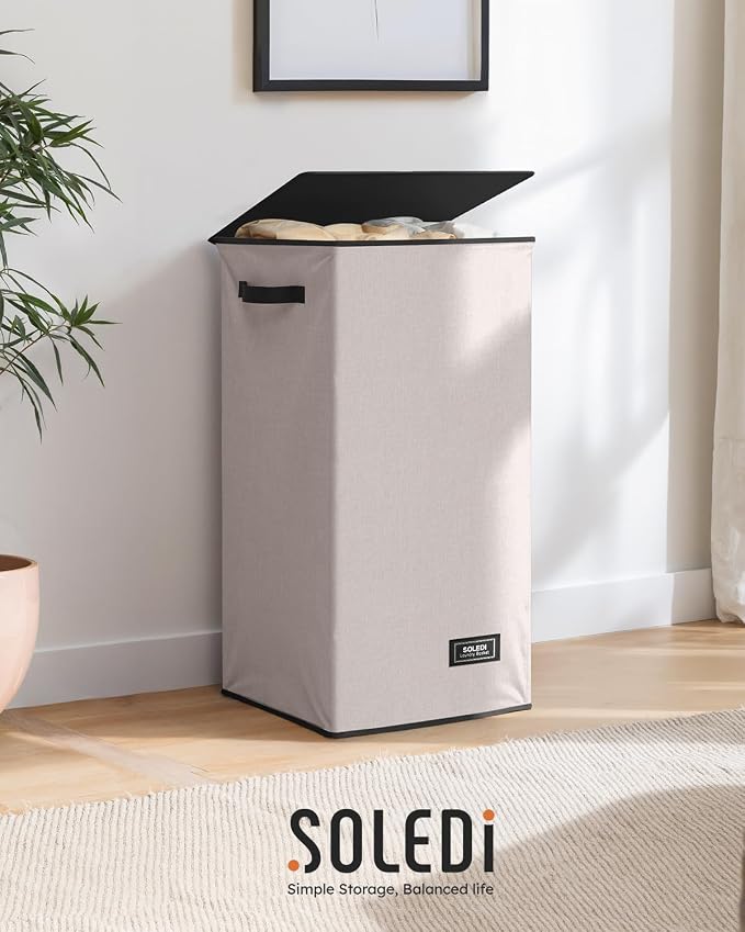 SOLEDI Laundry Hamper with Lid 100L Large & Tall Collapsible Laundry Basket, Clothes Hamper with Bag Removable Easy to Carry, Dirty Hampers for Bedroom, Bathroom, Dorm, College,Light taupe - Image 9