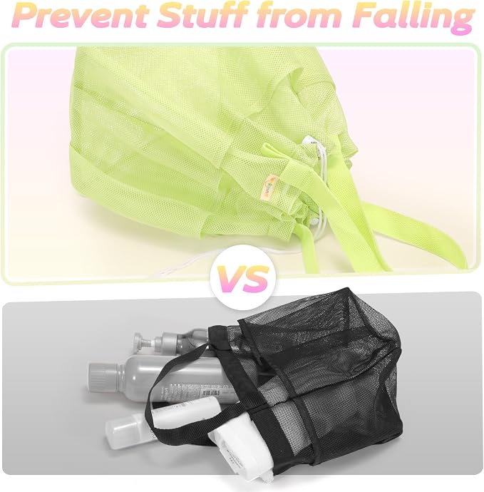 famichan Mesh Shower Caddy Portable with Drawstring, Dorm Room Essentials for College Students Girls & Boys, Large Shower Bag for Camping,Swimming,Gym,Travel,Bathroom - Green - Image 2