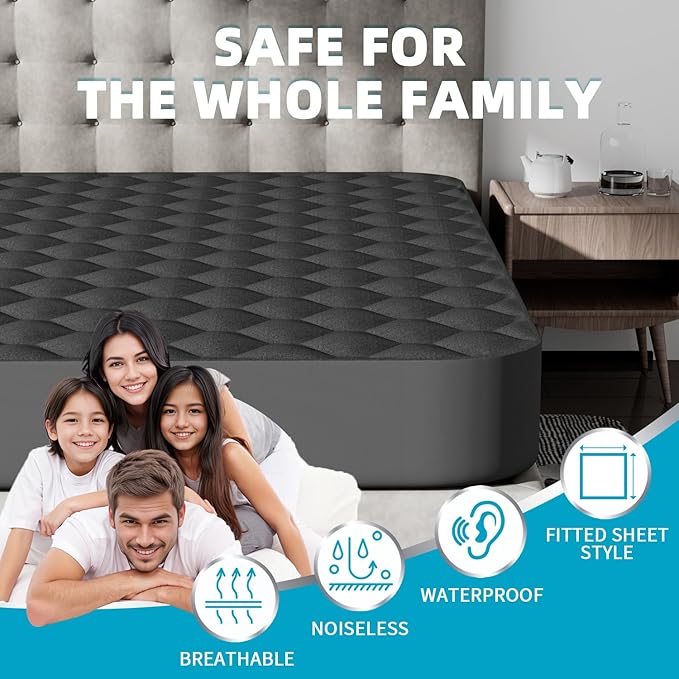 Queen Mattress Protector, Waterproof Mattress Pad Noiseless with Deep Pocket for 8-21 inches Mattress, Soft & Breathable Bed Mattress Cover Washable for Home, Bedroom, Hotel Queen Size (Dark Gray)