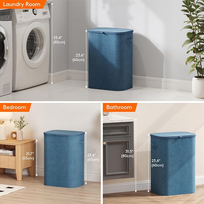 Lifewit 85L Large Laundry Basket with Lid, Laundry Hamper with Plastic Handles and Removable Bag, Foldable Tall Dirty Clothes Hampers for Laundry for Laundry Room, Bedroom, Bathroom, Dorm, Dark Blue - Image 8
