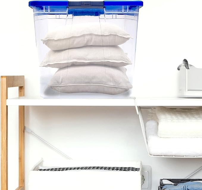 HOMZ 2-Pack Secure Latch, Clear Plastic Storage Organizer Bins, 64 Quart, Blue Lid - Stackable Container Boxes for Bedroom, Bathroom, Garage, and Office Organization - Image 11