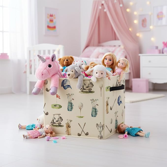Golf Gifts Storage Bin Box with Handles, Gifts for Golfer Golf Lovers Foldable Baskets Organizer for Bedroom Bathroom Home Sports Room Clothes Toys Books, Toybox for Boys Girls - Image 5