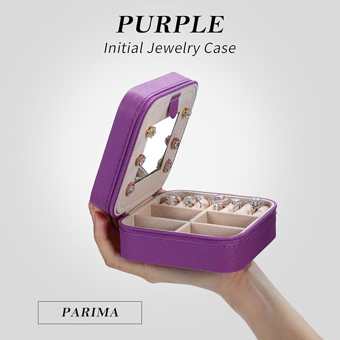 Parima Women's Fashion Jewelry Case Organizer | Small Purple Jewelry Box - Letter A - Image 2