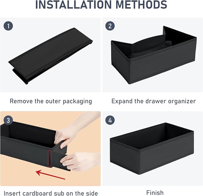 DIMJ Drawer Organizer Clothes - Underwear Organizer Small Sock Organizer Closet Organizers and Storage Box Dresser Drawer Dividers for Baby Clothes,Bra,Socks, Belt, Tie, Set of 12, Black - Image 3