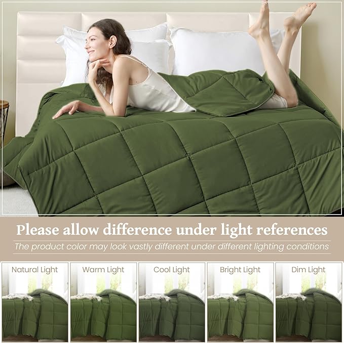 Homelike Moment Twin Comforter Duvet Insert - Olive Green Down Alternative Bed Comforter Twin Size, Lightweight Bedding Comforters Quilted Soft All Season Reversible Olive Green