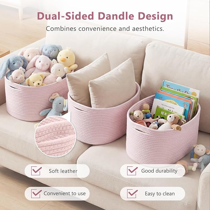 ECDYQXVU Cotton Rope Storage Basket, 15x10x9 Inches, Woven Basket for Shelves, Clothes, Towels, Books, and Laundry, Light Pink (1 Pack) - Image 4