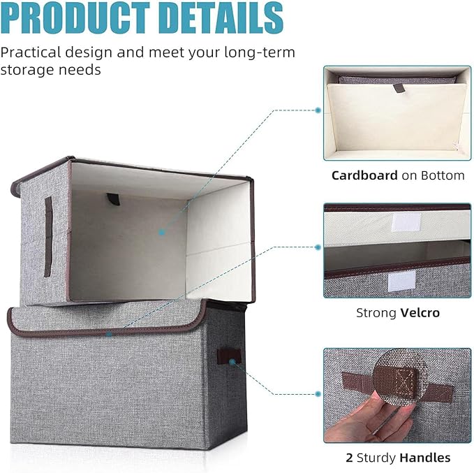 Bagnizer Large 22 Quart Linen Fabric Foldable Storage Bin Cube Organizer Basket with Flip-Top Lid & Handles, Clothes Blanket Box for Home, Office, Closet, Gray, 4 Pack 14.6 x 9.5 x 9.5” - Image 2