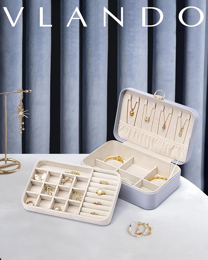 VLANDO Jewelry Box Organizer for Girl,Faux Leather Lockable Jewelry Holder Organzier Case Boxes with 2 Layers,Earrings Necklace,Rings Storage,Wedding Warm Gifts Purple - Image 2