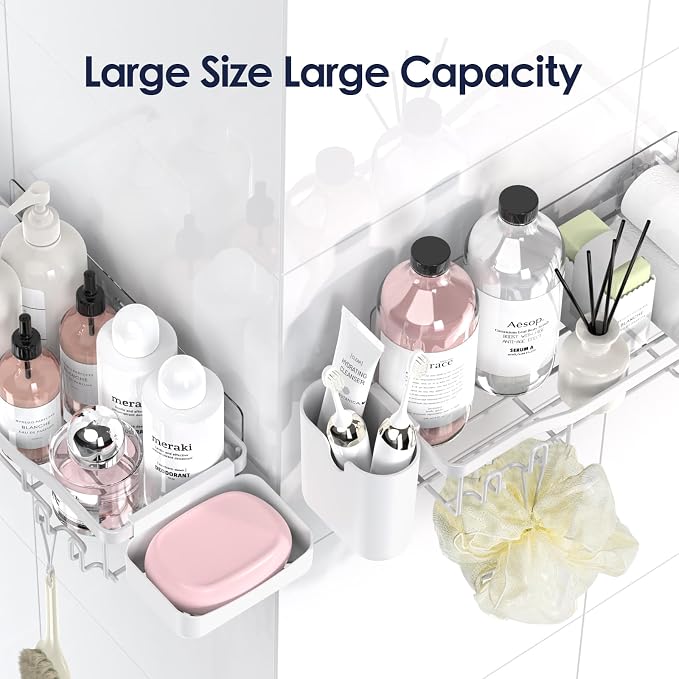 NESOMI Shower Caddy Adhesive Shower Organizer 7-Pack, Rustproof Stainless Steel Bathroom Shelves, Large Capacity No-Drill Rack Storage Accessories with Soap Dish Toothbrush Holder Hooks - Image 8