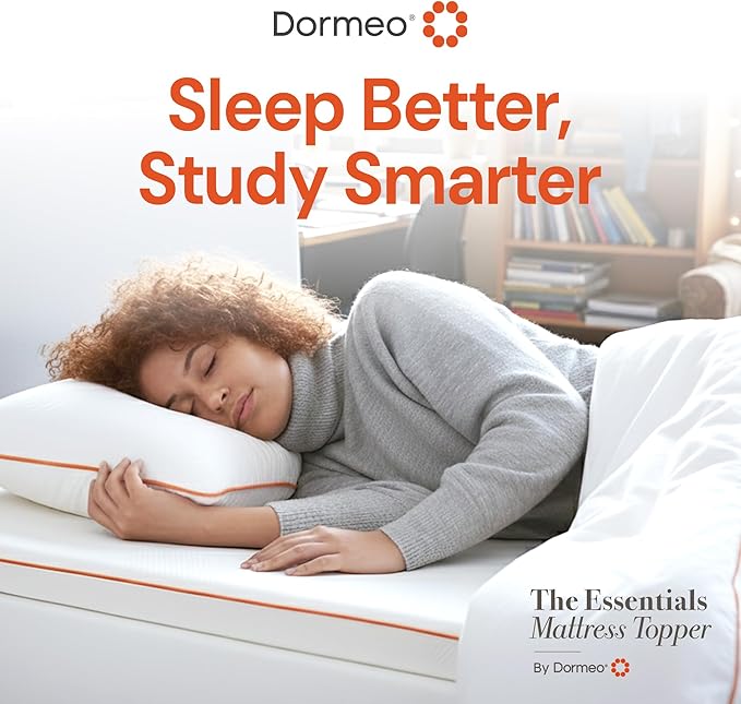 Dormeo The Essentials Dorm Mattress Topper for College, 2″ Cooling Octacell™ Airflow Comfortable Foam Dorm Bed Topper, Lightweight with Non-Slip Base, Perfect for College Student Bedding