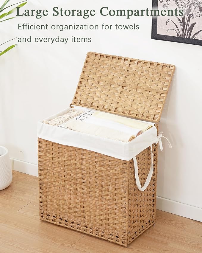SETVSON Laundry Hamper with Lid Wicker Laundry Basket 112 L (29.6 Gal) Laundry Hampers Handwoven Rattan Clothes Hamper with Handles 3 Removable Liner Bag, 6 Mesh Bags for Bathroom Bedroom Natural - Image 4