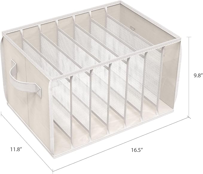 Zilink Upgraded Wardrobe Clothes Organizer with Support Board Clear Jean Organizers for Closet with 7 Grids Divider Extra Large Sweater Organizer for Closet for Jean Pant Sweaters T-Shirt,3 Pack,Beige - Image 2