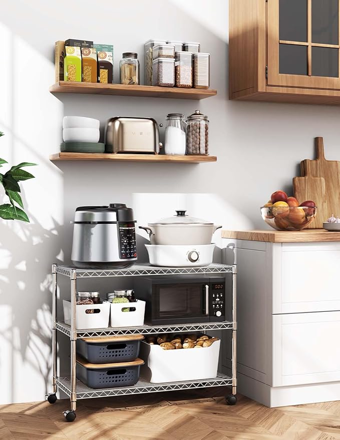 Simple Deluxe Heavy Duty 3-Shelf Shelving Unit, 24.02" D x 13.78"W x 21.97" H, 3 Tier, Chrome - Image 2