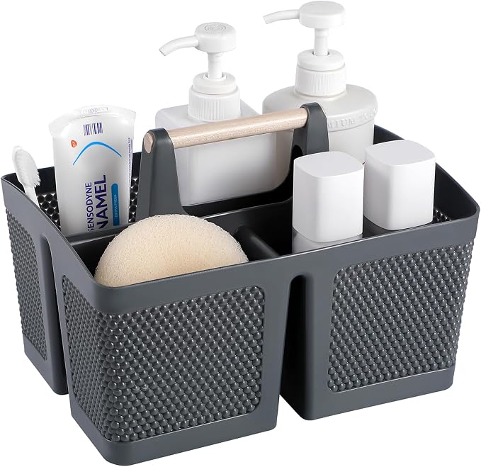 rejomiik Portable Shower Caddy Basket Plastic Cleaning Caddy Organizer Storage Tote with Handle for Bathroom, College, Dorm Room Essentials, Grey by rejomiik