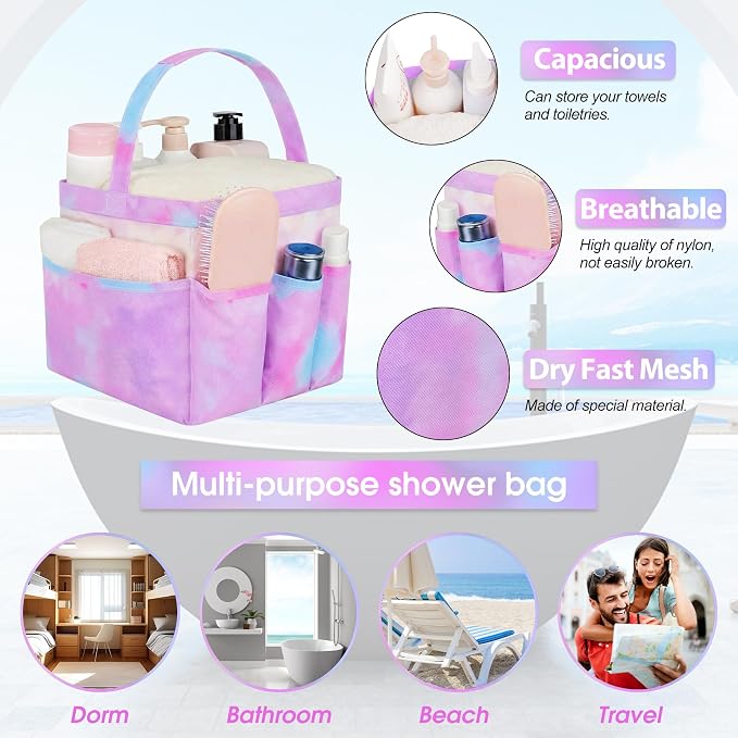 Attmu Mesh Shower Caddy Portable for College Dorm Room Camping Essentials, Shower Caddy Dorm with 9-Pockets, Large Capacity Hanging Basket Bathroom Bag for Toiletry, Swimming, Gym, Camp, Beach - Image 3