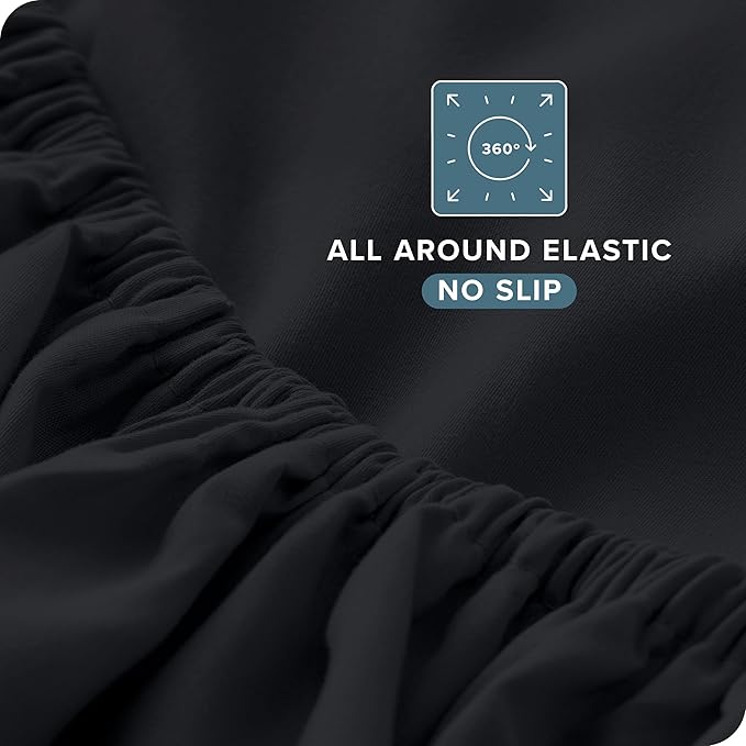 Bare Home Split Head Flex King Sheet Set - 1800 Ultra-Soft Microfiber Bed Sheets - Double Brushed - Deep Pockets - Easy Fit - 4 Piece Set - Bedding Sheets & Pillowcases (Black)