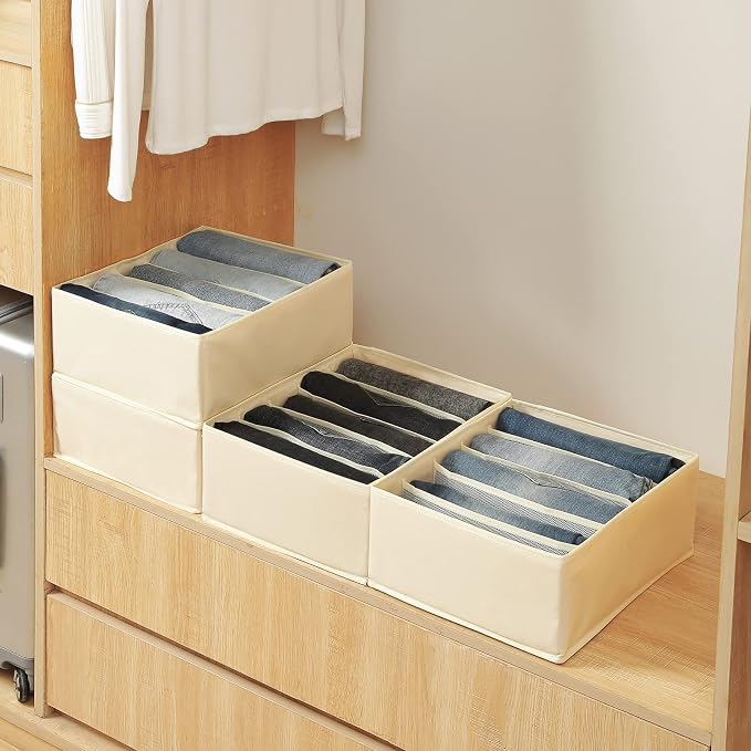 Qozary Jeans Pants Organizer for Closet, 4 Pack Drawer Organizers for Clothing, 5 Grids Wardrobe Clothes Organizer, Jean Organizer for Closet, Deep Drawer, Clothes Organizer for Shirts, Legging - Image 3