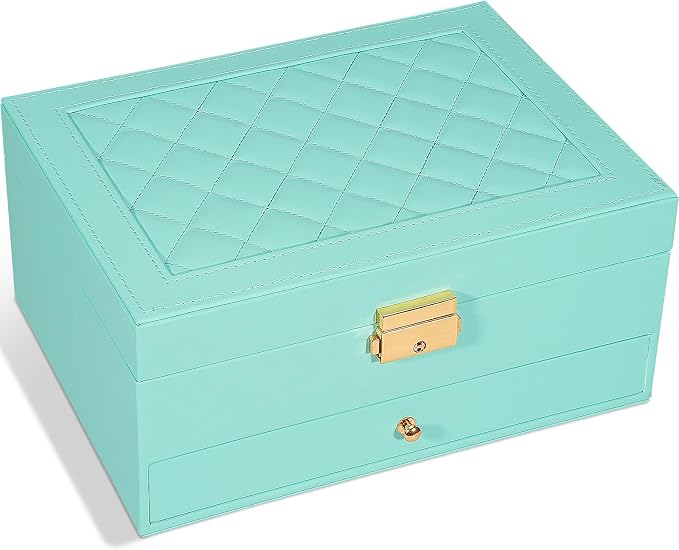 GUOER Jewelry Box for Women Girl Wife - Large PU Leather Jewelry Organizer Storage Case with Two Layers Display for Earrings Bracelets Rings Watches (Teal) by GUOER