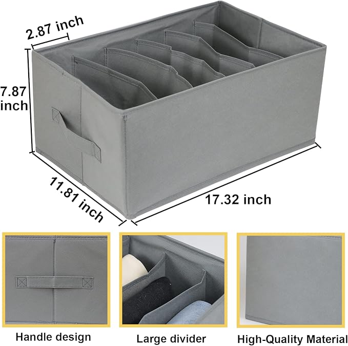 Fordonral Extra Large Clothes Closet Organizer 6 Compartments for Jean Sweater Sheets to Shirt - Divided Clothing Storage Boxes for Closet, Wordrobe, Bedroom, Shelf (4pc Gray) - Image 3