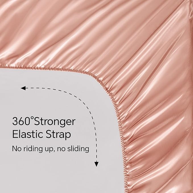 BEDELITE California King Sheets Set, Luxury Soft Coral Pink Satin Sheets for Hair and Skin, Similar to Silk Bed Sheets Set 4 Pieces with 1 Deep Pocket Fitted Sheet, 1 Flat Sheet, and 2 Pillowcases