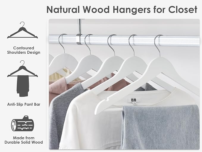 StorageWorks White Wooden Hangers 20 Pack, Heavy Duty Wood Hangers for Closet, Clothes Hangers for Coats, Bridesmaid Suits, Wedding Dress - Image 5