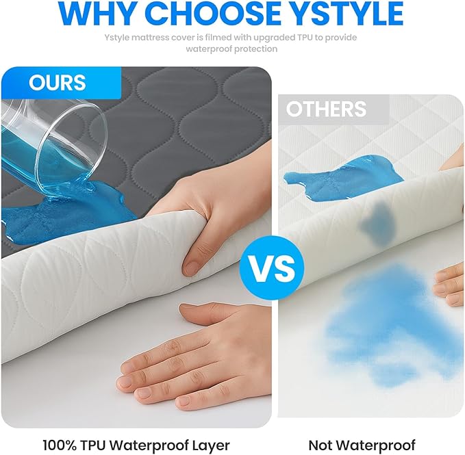 Waterproof Mattress Protector,Twin Mattress Protector Fitted Up to 16" Deep Pocket, Soft Breathable Bed Mattress Cover for Bedroom,Doom Room Machine Washable,(Gray)
